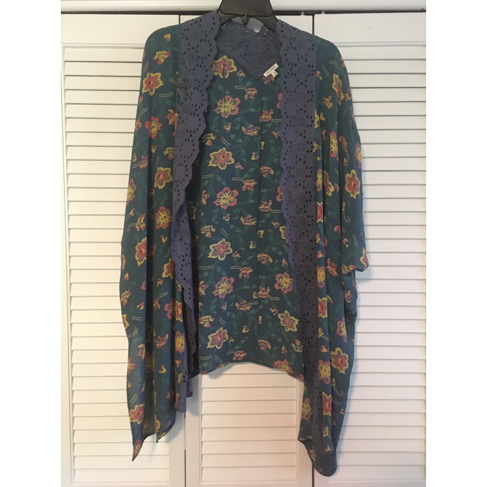 NOT FOR SALE.  Floral Ruana with Fall colors